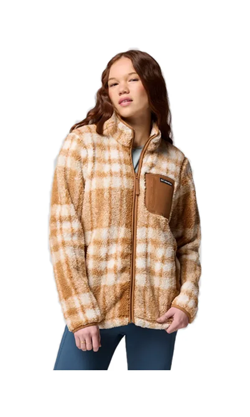 GIACCA STAMPATA IN SHERPA WEST BEND DA DONNA CAMEL BROWN HARRINGPLAID